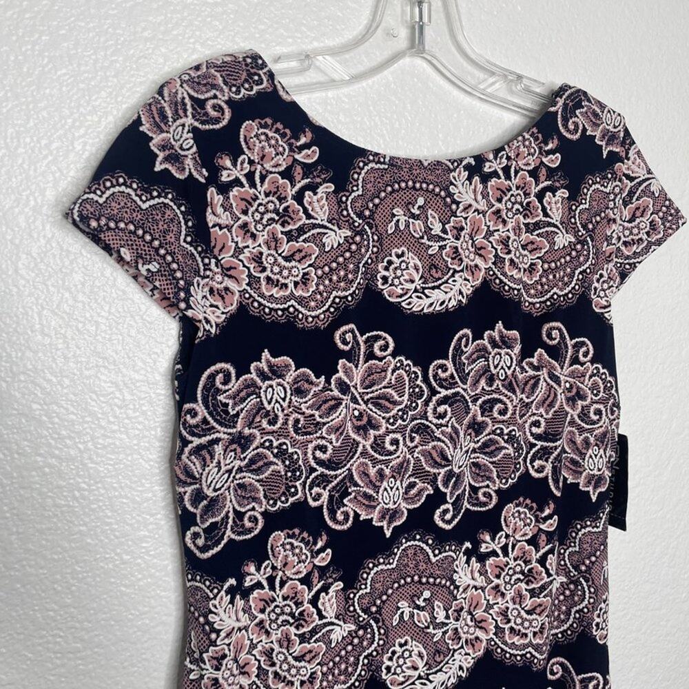 RN Studio Womens Dress Sz 4P Petite Blue Paisley Short Sleeve Lined Causal Wear - Picture 5 of 14